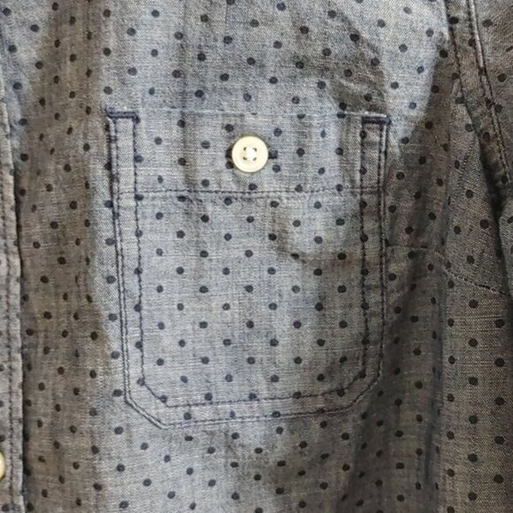 OLD NAVY men's grey blue button down long sleeves dress short polka dot - Picture 3 of 8